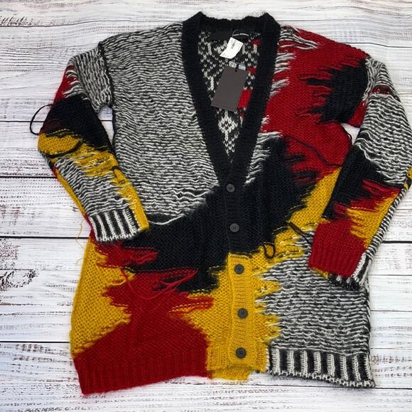 ISABEL BENENATO Distressed Cardigan Multicolor Medium - Picture 7 of 12